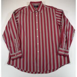 Polo Ralph Lauren Custom Fit Dress Shirt Red Multi Stripe Mens 17.5 34/35